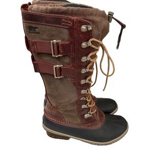 Sorel Conquest Carly II Tall Brown Leather Waterproof Snow Boots